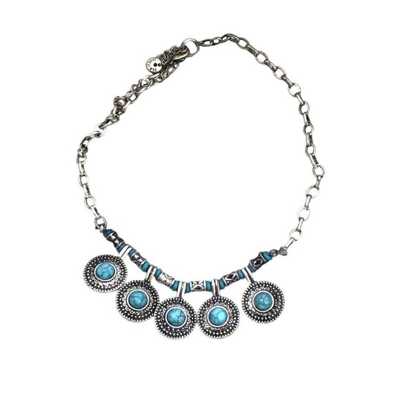 Lydell NYC Necklace Simulated Turqoise Silver Tone Boho Style Adjustable Length - Picture 4 of 4
